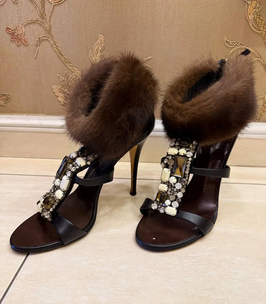 Giuseppe Mink Beaded Heels (38.5)